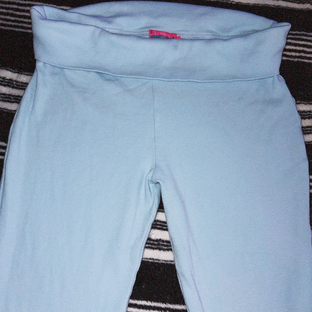 Edikted Light Blue Fold-Over Y2k Flared Pants